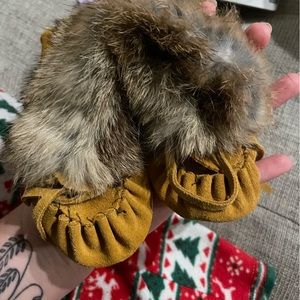 Canadian made baby moccasins with fur